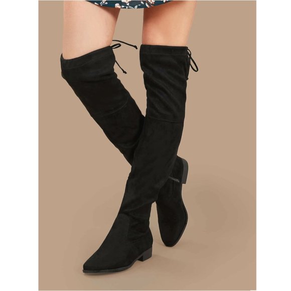 New Black Faux Suede Over The Knee High Boots - Picture 3 of 5